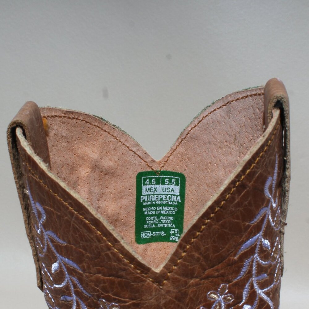 Womens Purepecha Boots Size 5.5 Brown Leather Pull On Mid Calf Cowgirl Western - Picture 7 of 8